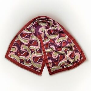 Mary Kay Satin Head Scarf Red Pink Abstract Retro Mod 20x60  Neck Wrap
